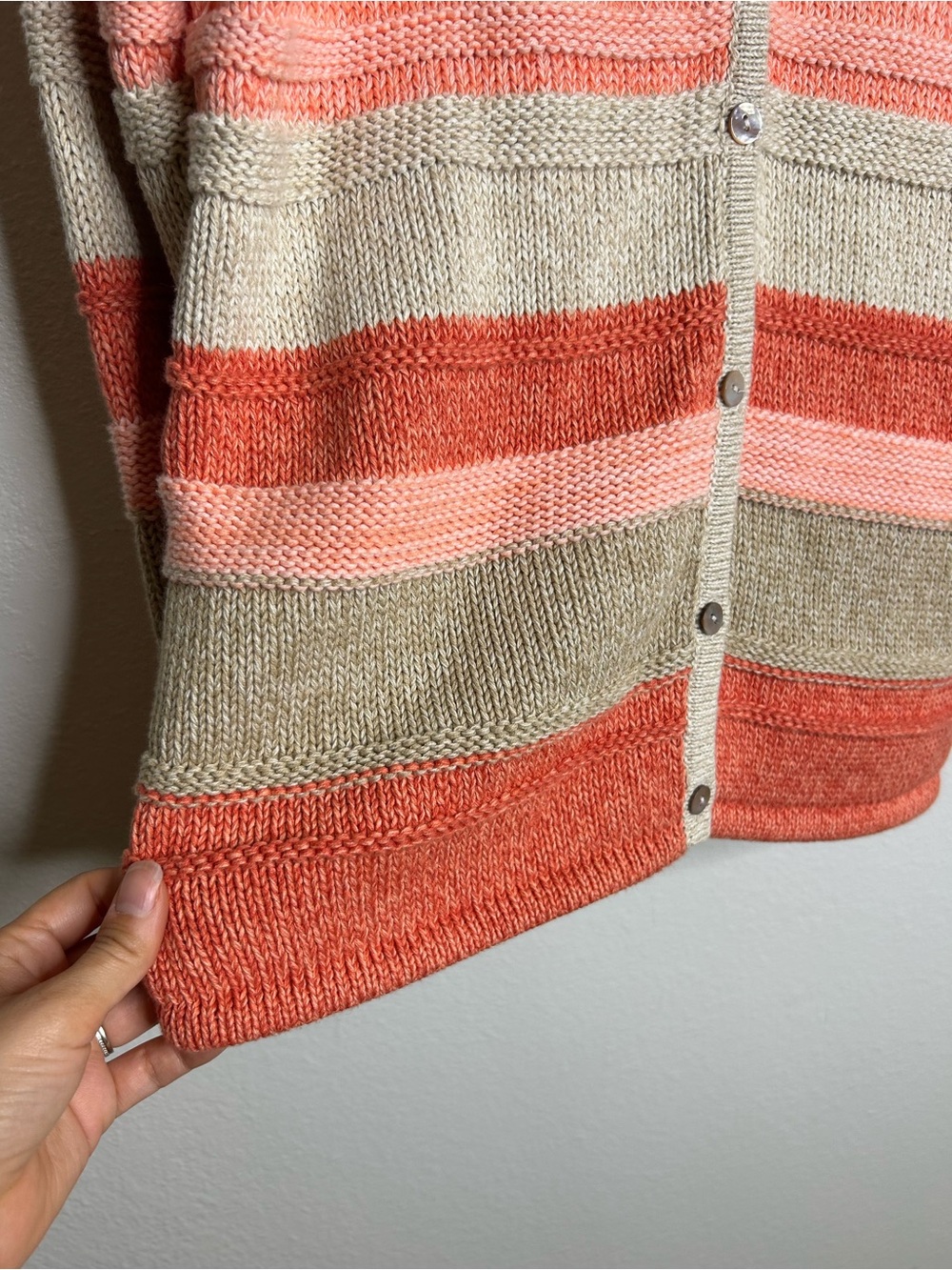L.L. Bean 100% Cotton Thick Knit Textured Stripe Button Down Cardigan Sweater - Picture 13 of 16